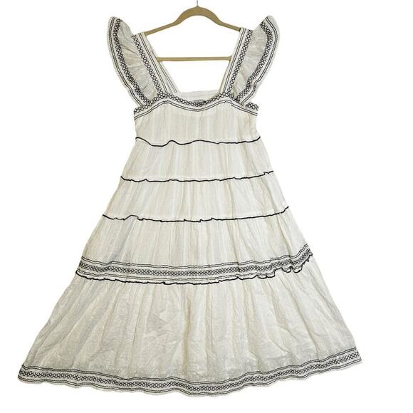 OLIVACEOUS SzM Off White Cream Midi SemiMaxi dress. Square NeckMidiSemiMaxiFlare - Picture 1 of 16